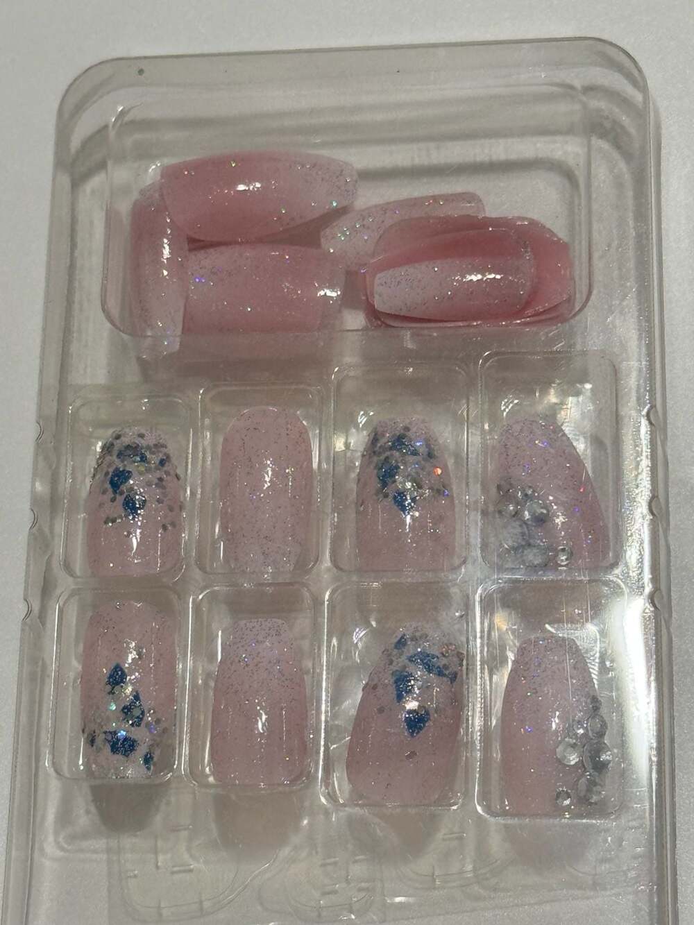Press On Nails Pink Glitter Rhinestone Coffin